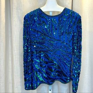 Mermaidcore | Vintage Oleg Cassini | Sequined Wave Top | M